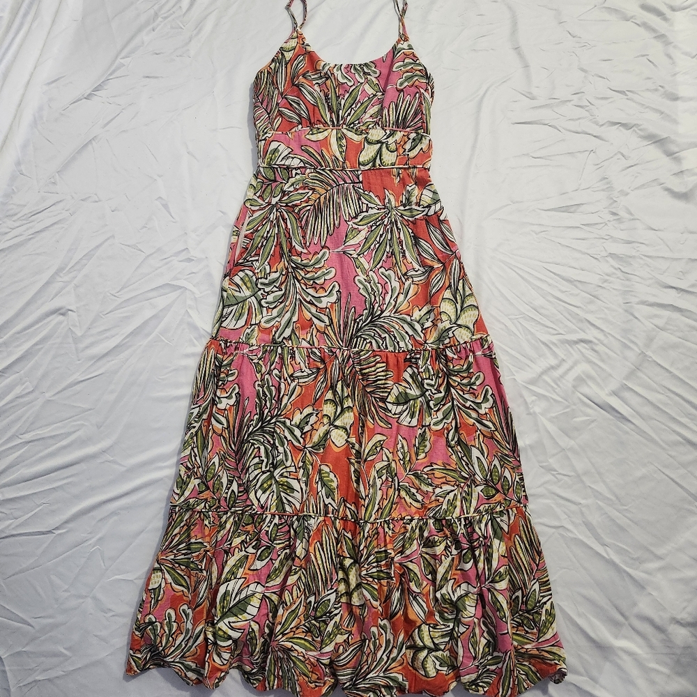 C&C California Women's Medium Tropical Print Strapless Maxi Dress Linen Blend - Picture 2 of 13